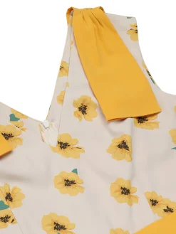 Clearance Retro Stage 1940s V-Neck Sunflower Patchwork Jumpsuit Yellow